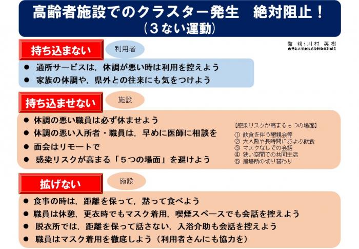 高齢者施設でのクラスター発生，絶対阻止！