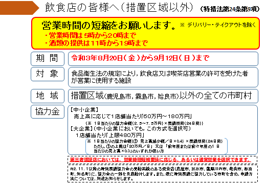 9ページ：措置区域以外の地域は時短要請は20時まで