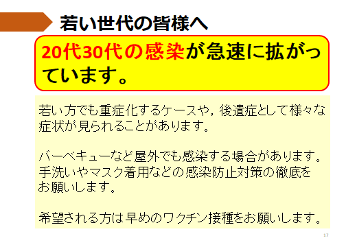 17ページ：若い世代の方に感染が急拡大しています