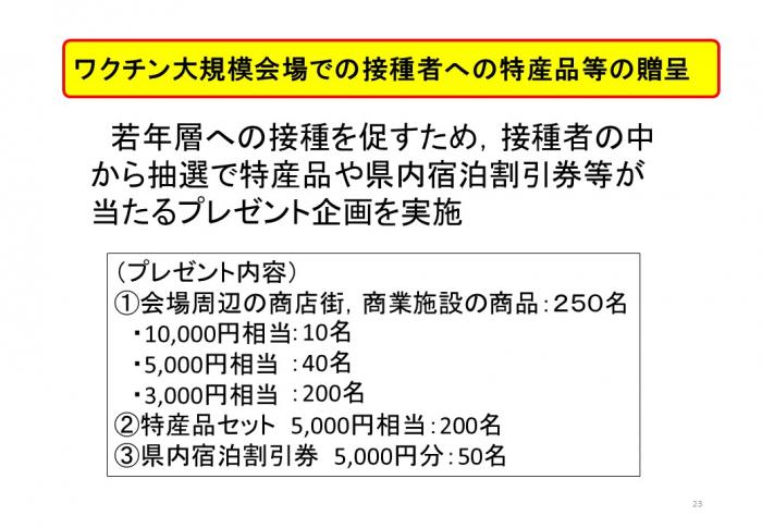 ワクチン大規模会場での接種者への特産品等の贈呈